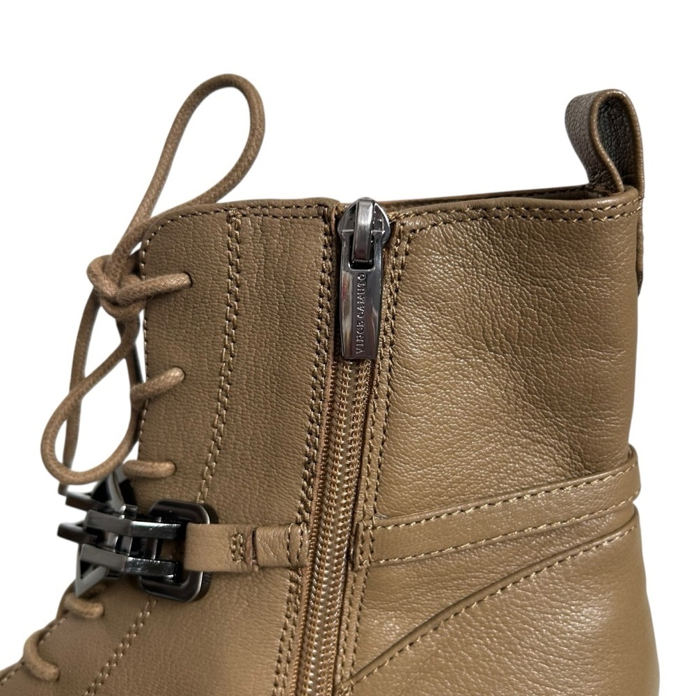 Vince Camuto Keltana Leather Taupe Combat Block Heel Boots With Chain Size 8.5 - Picture 9 of 10